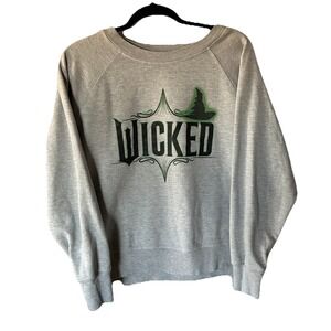 Wicked Sweatshirt Womens L Gray Spellout Broadway Musical Movie Witch Wizard Oz